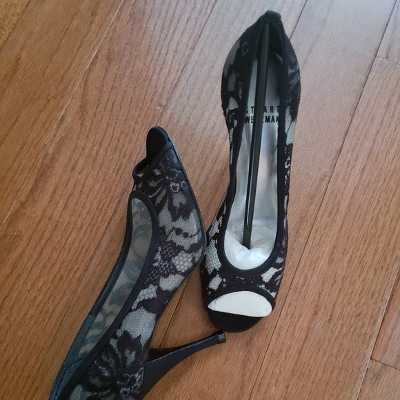 Stuart Weitzman Black Lace, Peep-Toe Pumps - Picture 3 of 8